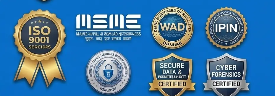 Certifications: ISO 9001, MSME, WAD, IPIN, Secure Data & Privacy Certified, Cyber Forensics Certified